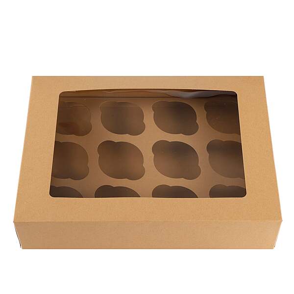 12 cup cake box - BROWN /  KRAFT COLOUR with insert