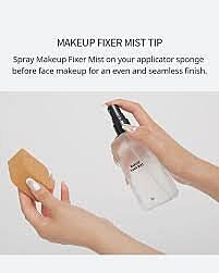 Applying 3CE makeup fixer mist to set makeup for long-lasting wear
