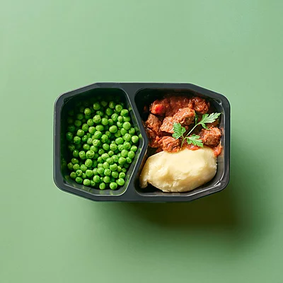 Hearty Beef Casserole, Creamy Mashed Potato, Peas