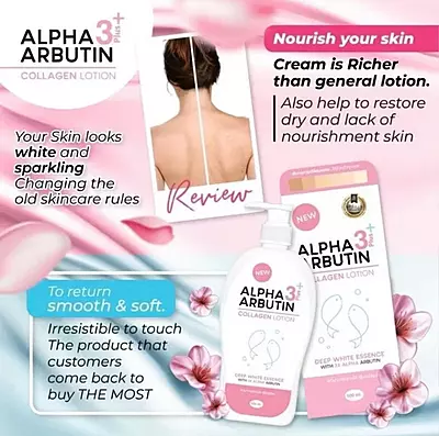 Woman moisturizing skin with Alpha Arbutin 3 Plus Collagen Body Lotion