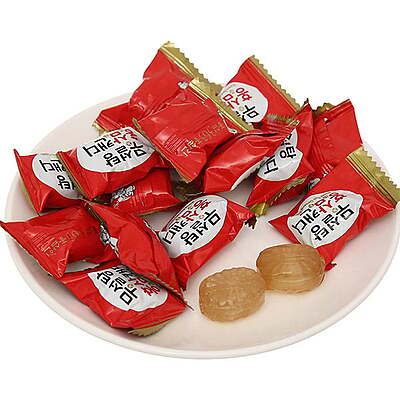 Back label showing ingredients and nutrition facts of 365 red ginseng candy