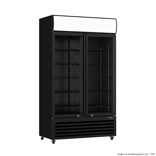 Thermaster Two Sliding Glass Door Colourbond Upright Drink Fridge Black LG-1000SDBP