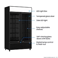 Thermaster Large Two Glass Door Colourbond Upright Drink Fridge LG-1200BP