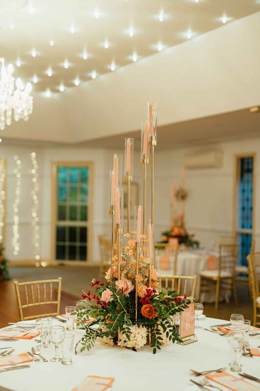 Gold Candelabra with Floral Base