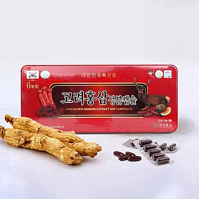 Traditional Korean red ginseng supplement in easy-to-swallow soft capsules