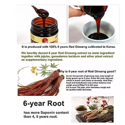 Premium red ginseng supplement made from 6-year-old Korean roots for maximum strength