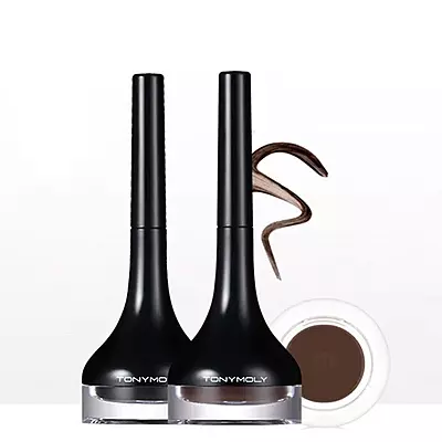 TONY MOLY waterproof eyeliner set on a makeup table